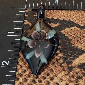 Murano Black and Blue Floral Pendant Necklace